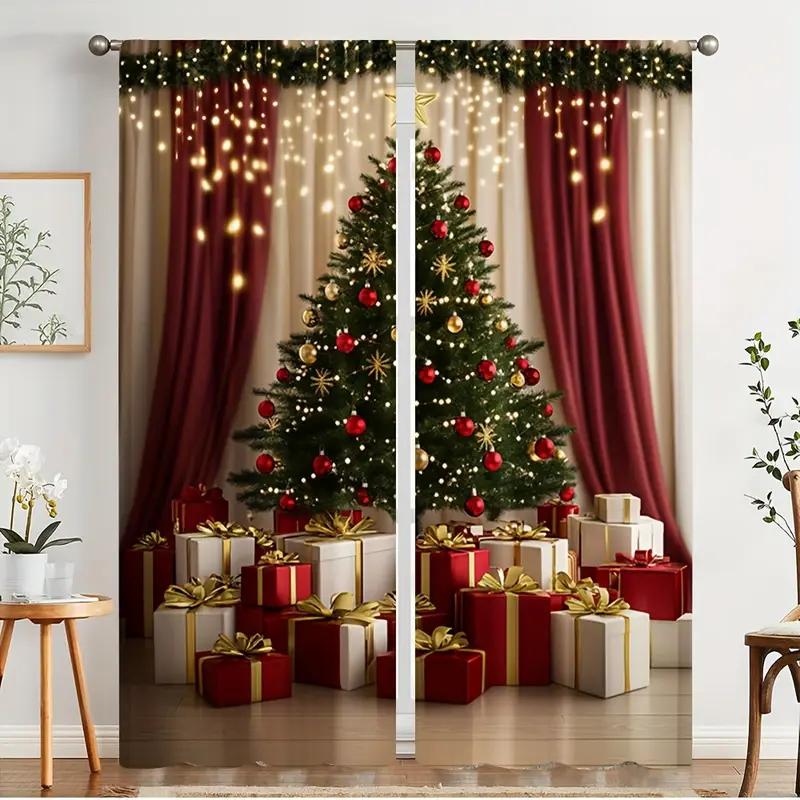 

2pcs Christmas tree gift curtains pole pocket design privacy protection suitable for decorating various scenes 100*130 HOOK 1pcs