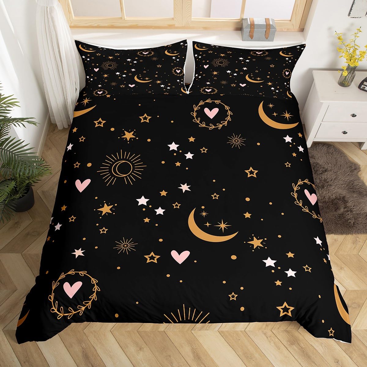 

Sun plus Mon Soft Duvet Cover Boho Mysterious Galaxy Warm Comforter Cover Hipie Bohemian Gothic Beding Set Twin Quen King Comfortable Quilt Cover 135*200cm Eu-Single