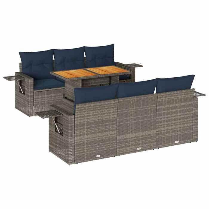 VidaXL Garden Furniture Set with Cushions 7 Pcs Grey Woven Resin, Outdoor Sofa Set, Corner Sofa Set 3327113