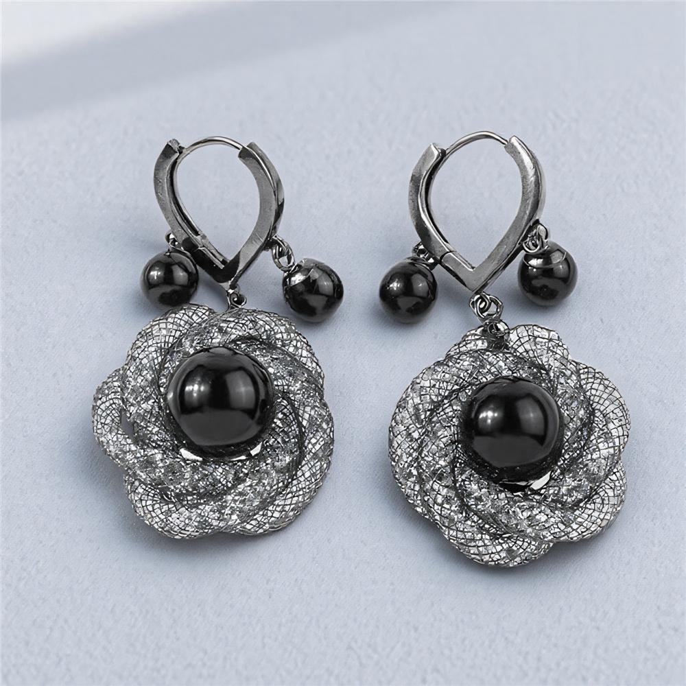 Luxury Black Pearl Stone Hoop Earrings For Women Vintage Female  Wedding Jewelry