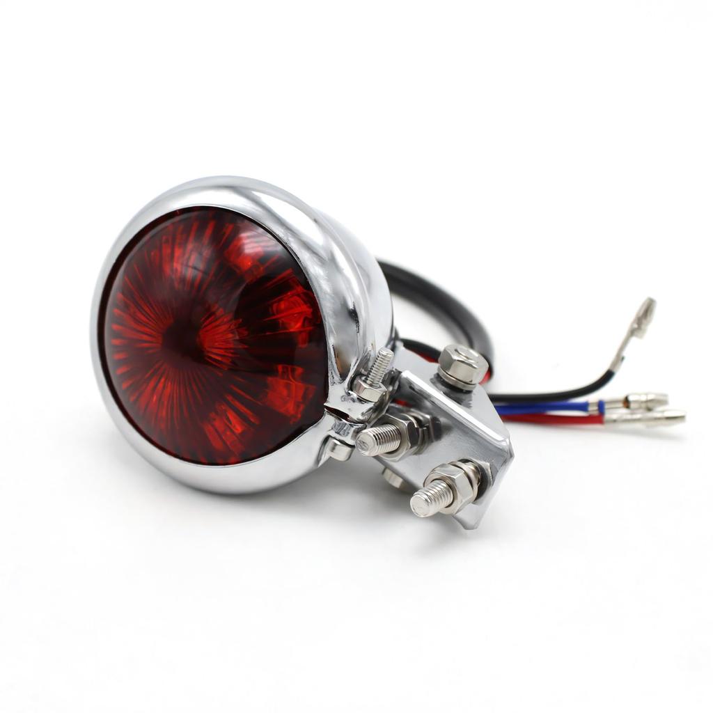 azumafy Motorcycle Tail Light Tail Light Rear LED Brake Lamp Universal Round Red Small