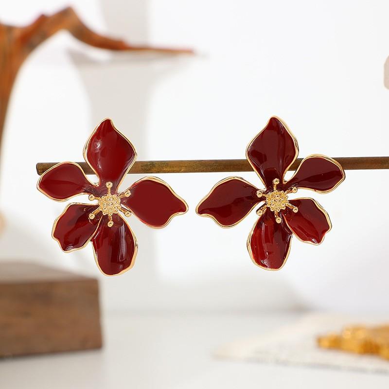 1111 European and American popular oil dripping flower earrings atmospheric high-end temperament simple earrings earrings