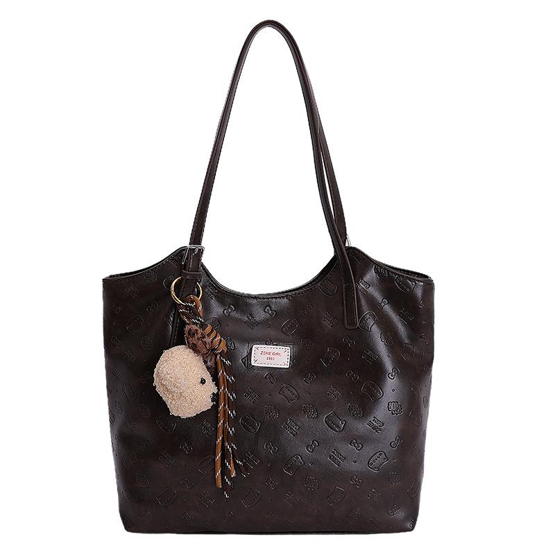 Simple retro Maillard brown bag women's 2025 new commuter large-capacity shoulder bag premium tote bag