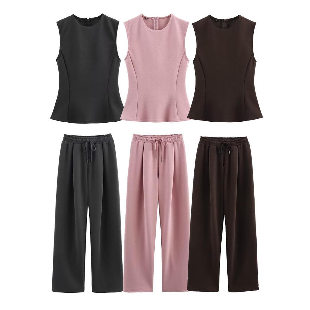 Spring 2025 Women's European & American Style Double-Sided Vest Top with Long Pants