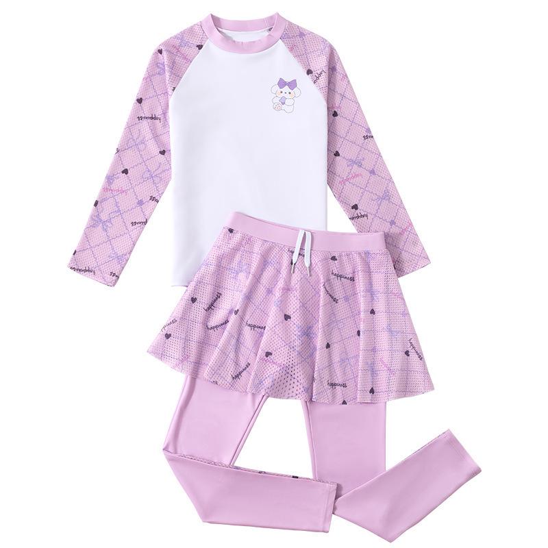 Girls' Long Sleeve Two-Piece Swimsuit, Sun Protection, 2025 New Style for Kids, Professional Training Swimwear