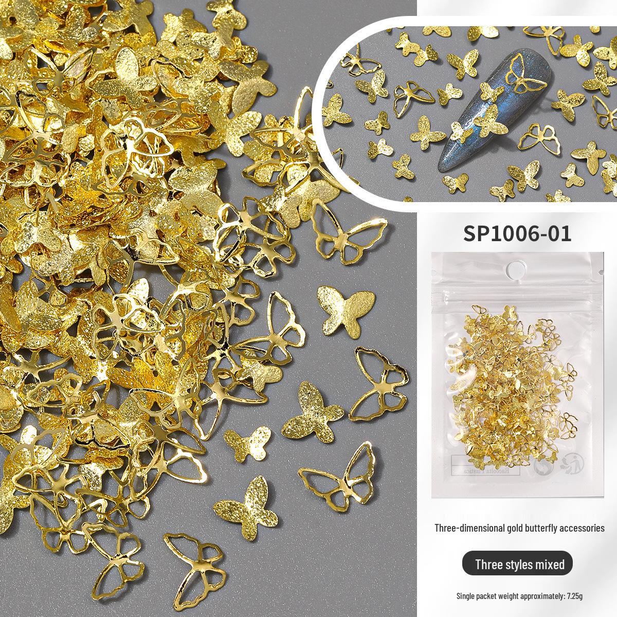 

Mixed Pack of Gold, Silver, and Black Butterfly 3D Metal Nail Art Accessories