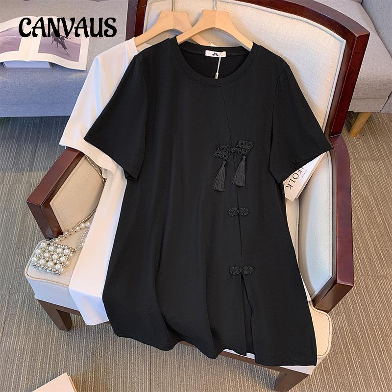 Plus Size Women's T-shirt Vintage Long T-shirt Short Sleeve Tops Summer