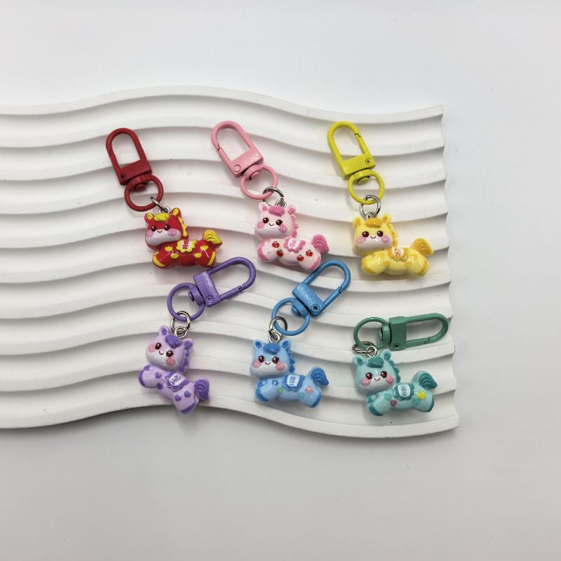 1/6Pcs Cute Pony Keychain Cartoon Resin Year Of The Horse Keyring Car Key Holder Bag Pendant Decor Accessories New Year Gifts