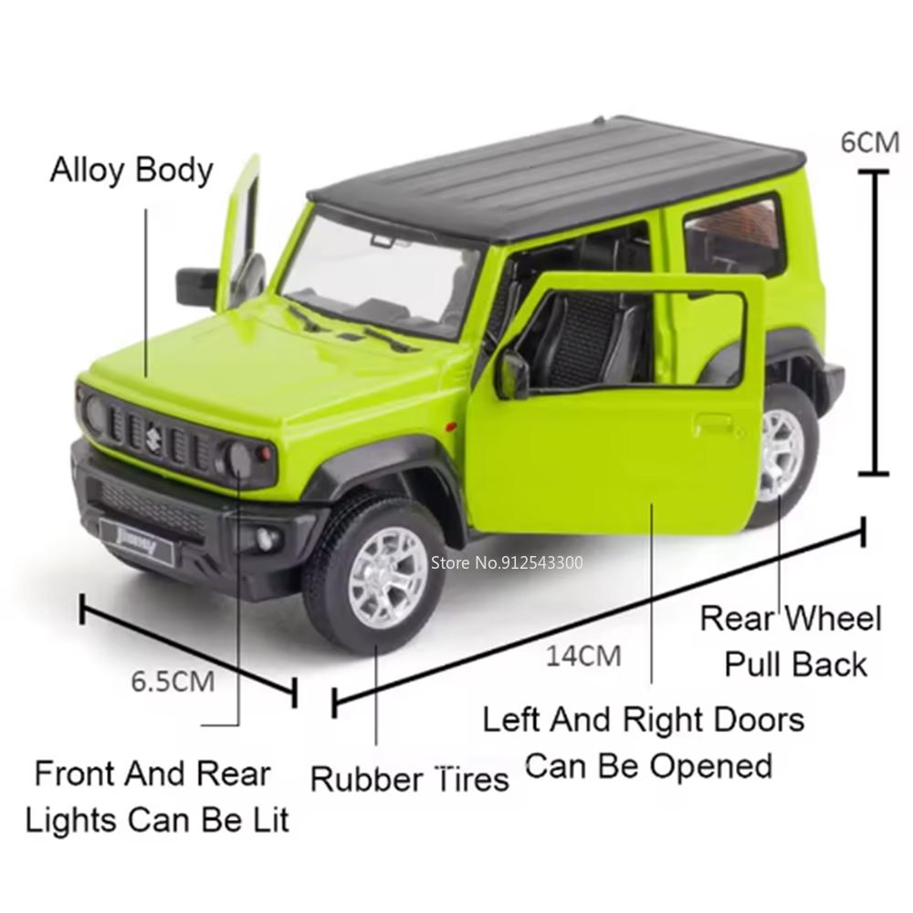 Échelle 1:26 Maquette de Voiture Jouet Suzuki Jimny Son et Lumière de Simulation Pull Back Alliage Moulé Sous Pression Véhicules Tout-Terrain Jouets de Décoration pour Enfants