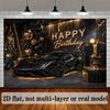 2D plane birthday party banner background black and gold super car theme featuring a bright black super carzyc