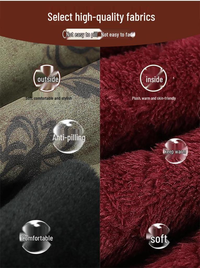 Printed Winter Plush-Lined Stand Collar Jacket for Middle-Aged & Elderly Women: Warm, Plus Size, Frog Button Cotton Coat
