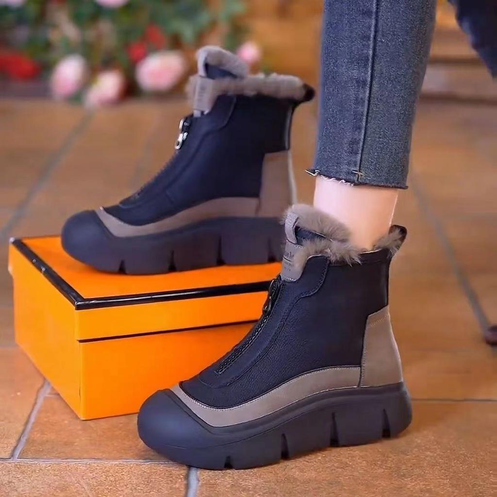 Snow boots women's autumn and winter velvet warm large cotton shoes waterproof and non-slip thick-soled high-top Martin boots
