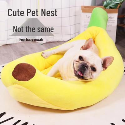Banana Nest Pet Bed: Removable, Washable, Thick Cotton Velvet Boat-Shaped Mat for Dogs and Cats.