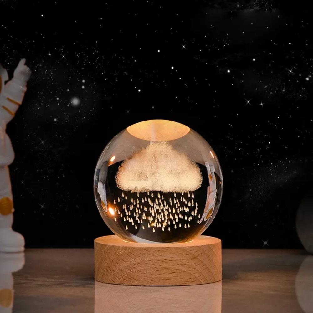 Hot 6cm 3D Crystal Ball Stitch Pikachu Wooden Base with 6cm Crystal Ball Planet Night Light Laser Carving Children's Gifts