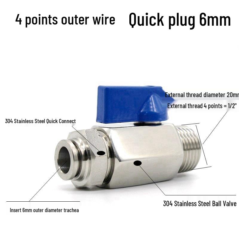 Pneumatic 304 Stainless Steel Ball Valve with Manual Male Thread Air Tube Connector