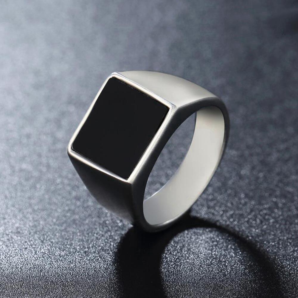 Simple Square Agate Stone Men's Fashion Jewelry Accessories Versatile Ring