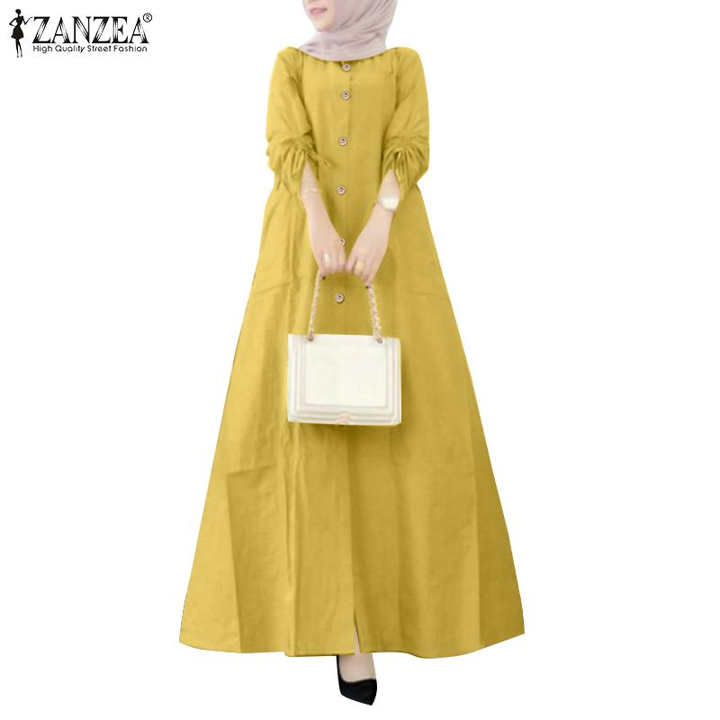 

ZANZEA Женское повседневное однотонное однотонное платье с рукавами 3/4 и круглым вырезом