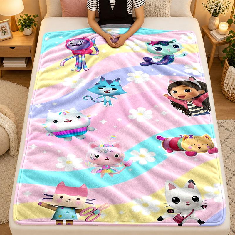 Flannel BlanketGabby’s Dollhouse Warm Soft Throw Blanket for Indoor Sofa Bed Living Room Use