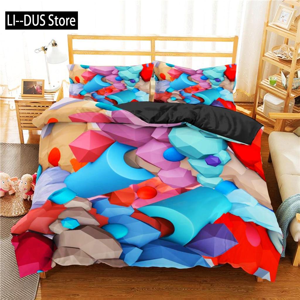 

Toy Print Duvet Cover Set Square Gradient Blocks Bedding Set For Kids Teen Colorful Bricks Game Queen Microfiber Comforter Cover EU single(135x200cm)