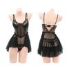 Ballet skirt sexy lace erotic underwear embroidered mesh see-through beautiful back suspender steel support gathering pajama dress