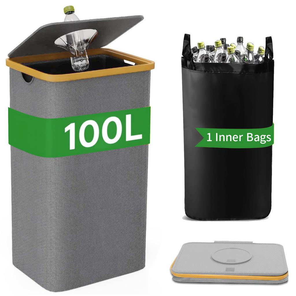 Large-capacity Storage Box with Inner Bag, Foldable, for Bottles, Clothes, Toys, Recyclable Waste, Laundry Basket, 24/100L