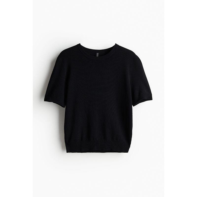 

HM Women s T-shirt Autumn Fashion Casual round Neck Fine Knitting Cropped Short-Sleeved Top 1232470 Black 160/88(S)