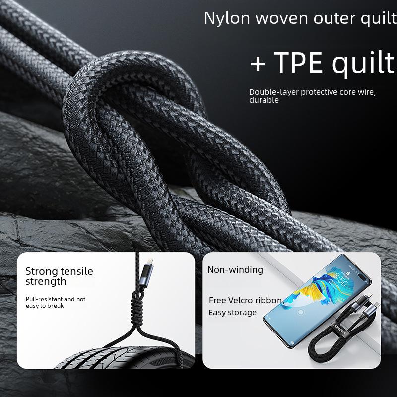 Jiletang 100W Aluminum Alloy PD20 Fast Charging Braided Cable for Mobile Phones, 66W Flash Charging, Digital Display
