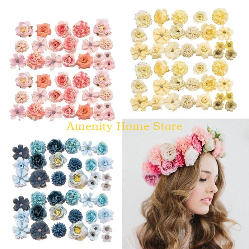 F26C Set of 40 Silk Flower Assortment Colorful Artificial Florals Roses Dahlias Peonies for Event Decoration Party Supplies