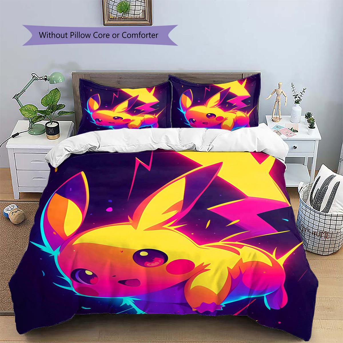 

Pikachu Patterned Pillowcase & Duvet Cover Set Anime Cartoon Themed Bedding for Bedroom Perfect Gift for Anime Enthusiasts.-TING 135x200cm
