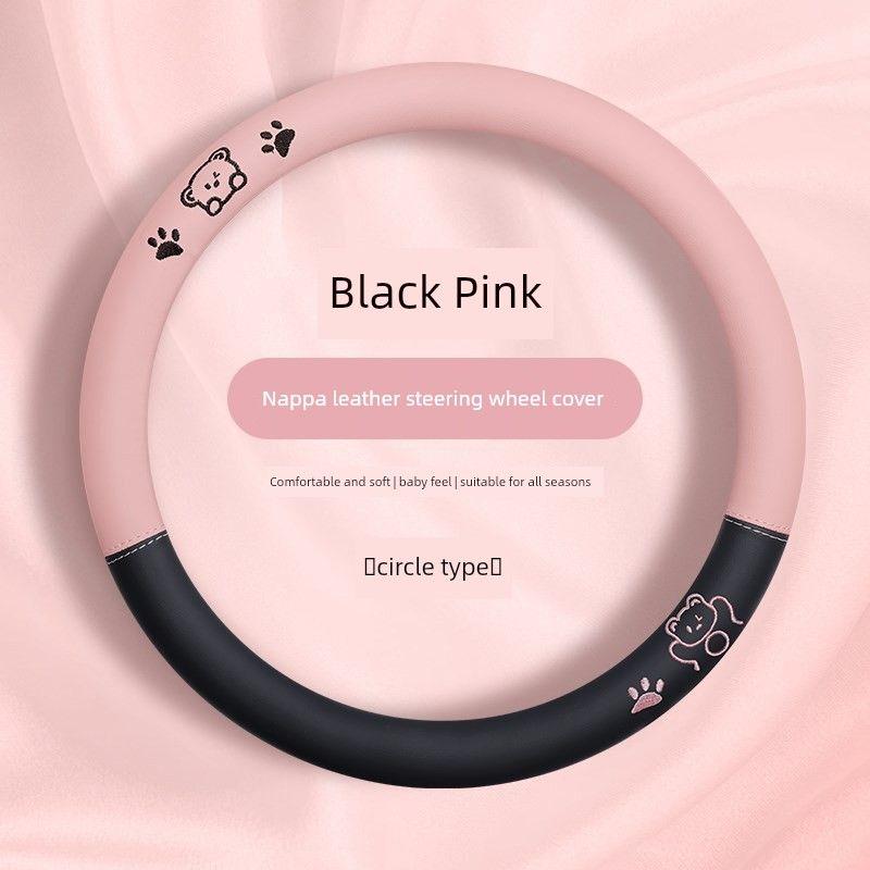 

Leapmotor T03 C10 C11 C16 C01 B10 Car Steering Wheel Cover, All-Season Summer Non-Slip Leather Pa Pa Bear Black Pink - C11 Exclusive