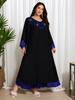 Plus Size Royal Blue Sequin Patchwork Tassel Cuff Islamic Style Long Dress