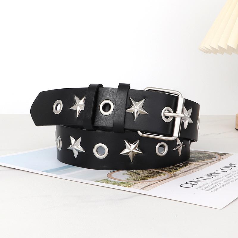 Womens Rock Punk Leather Belt With Rivet Eyelet Design For Streetwear Styles