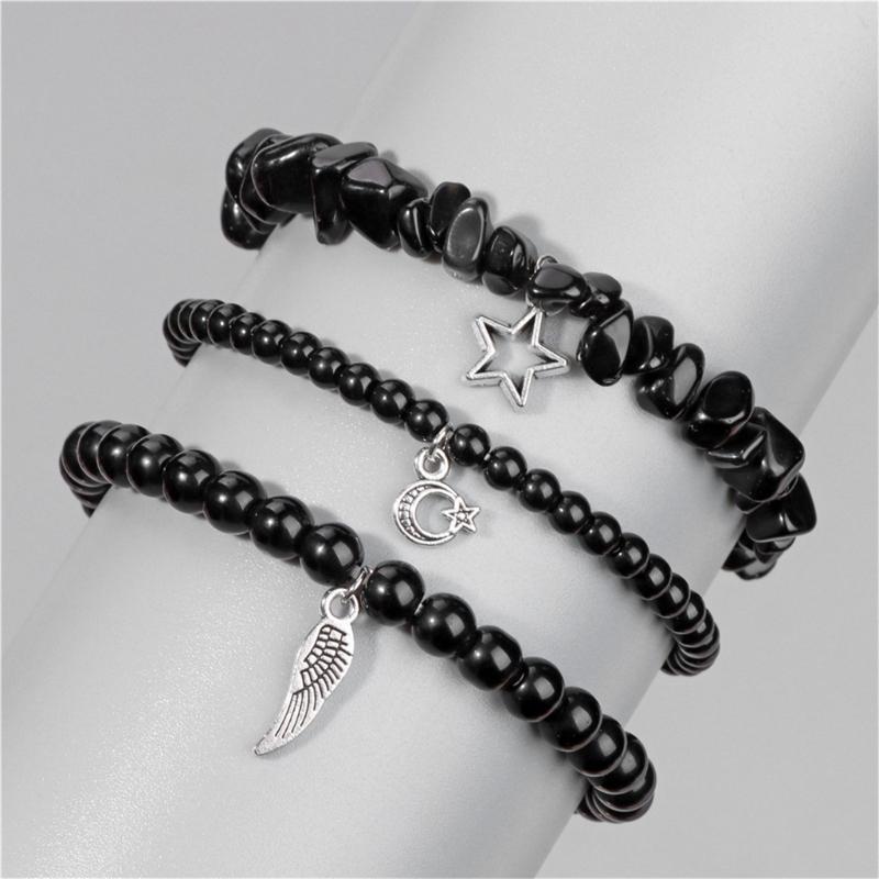Pack Of 3 Trendy Star And Moon Pendant Bracelets For Women Fashionable Crystal Alloy Writ Chain Jewelry