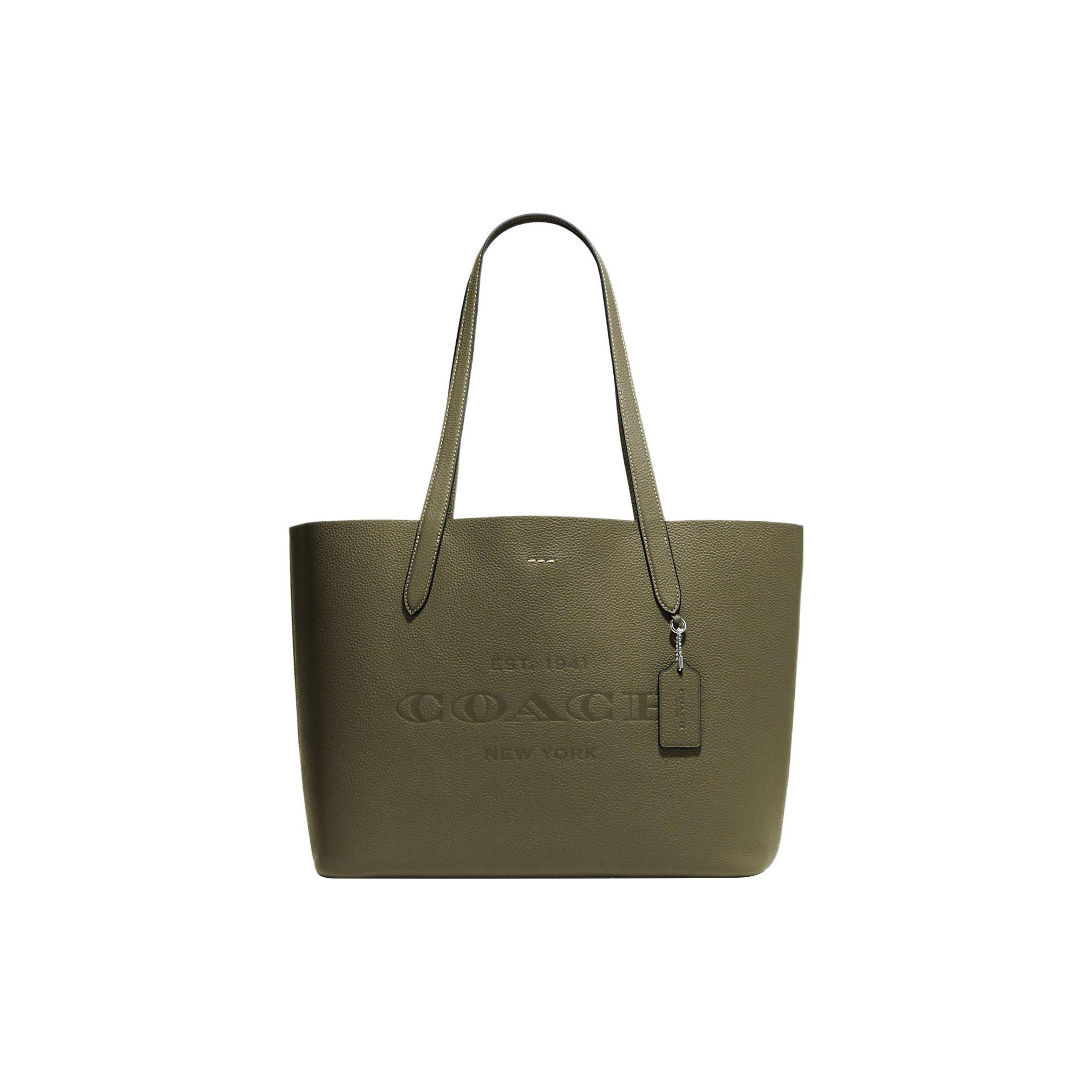 

New COACH Pebbled Leather Tote Bag, Shopping Bag, Handbag, Shoulder Bag Women s Olive Green CC050-SVRM3 34.3*14.0*27.4CM