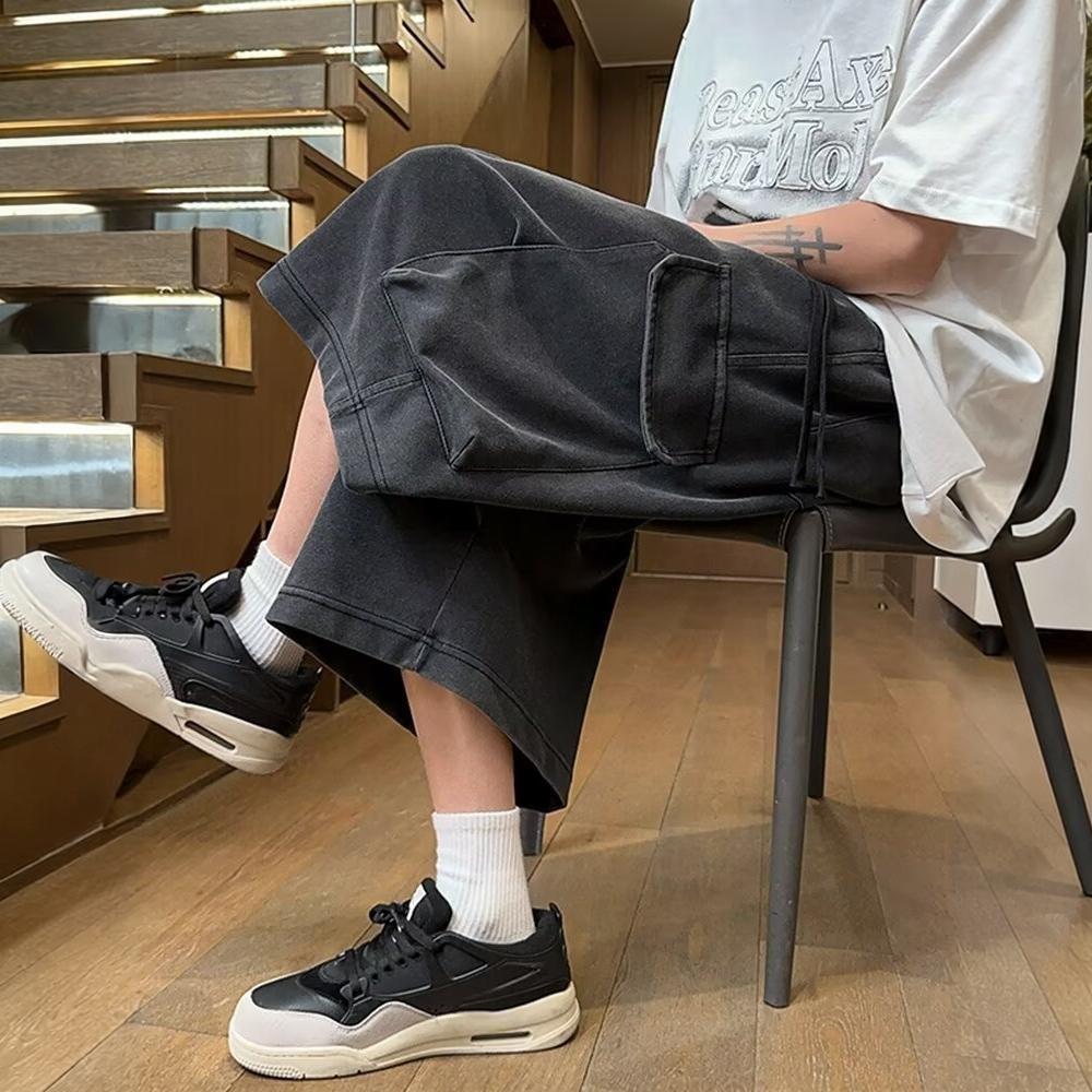 New summer multi-pocket cropped pants men's functional overalls are old casual straight-washed female paratroopers without