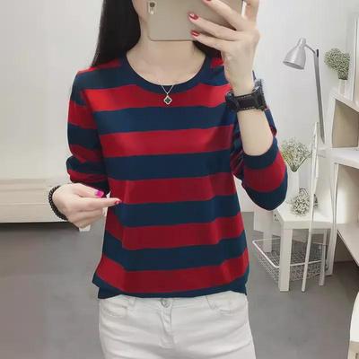 Women's 2024 Striped Long-Sleeve T-Shirt - Large Size, Loose Fit, Slimming, Ideal for Spring & Autumn