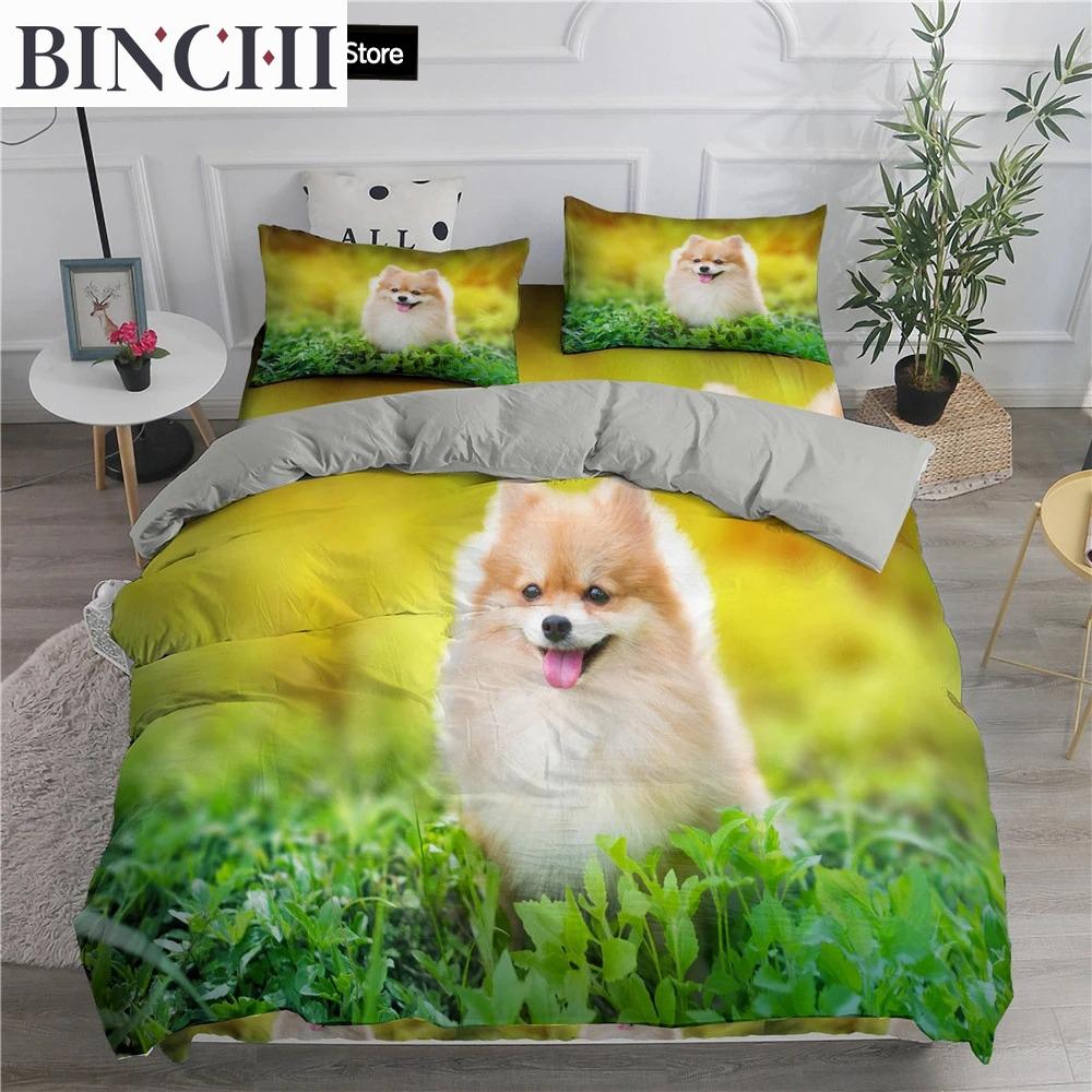 Pomeranian Dog King Queen Duvet Cover Puppy Bedding Collection For Teens Adults Pet Animal Colorful Sky 23Pcs Polyester Quilt Cover