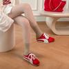 Retro inner height-increasing mesh bag head half slippers women's one-pedal lace-up board shoes
