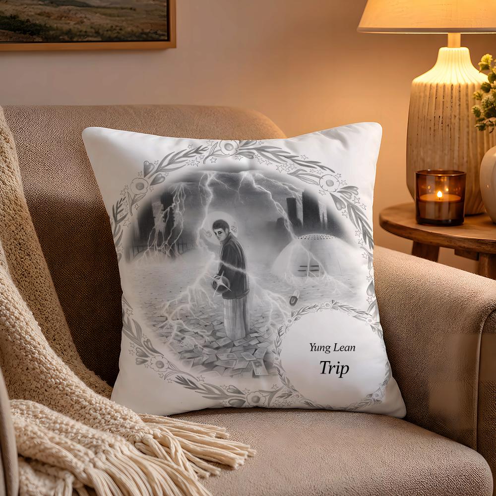 Rapper Singer Yung Lean Cushion Cover Soft Plush Cushion Cover Double Print And Invisible Zipper For Sofa Home Car Use
