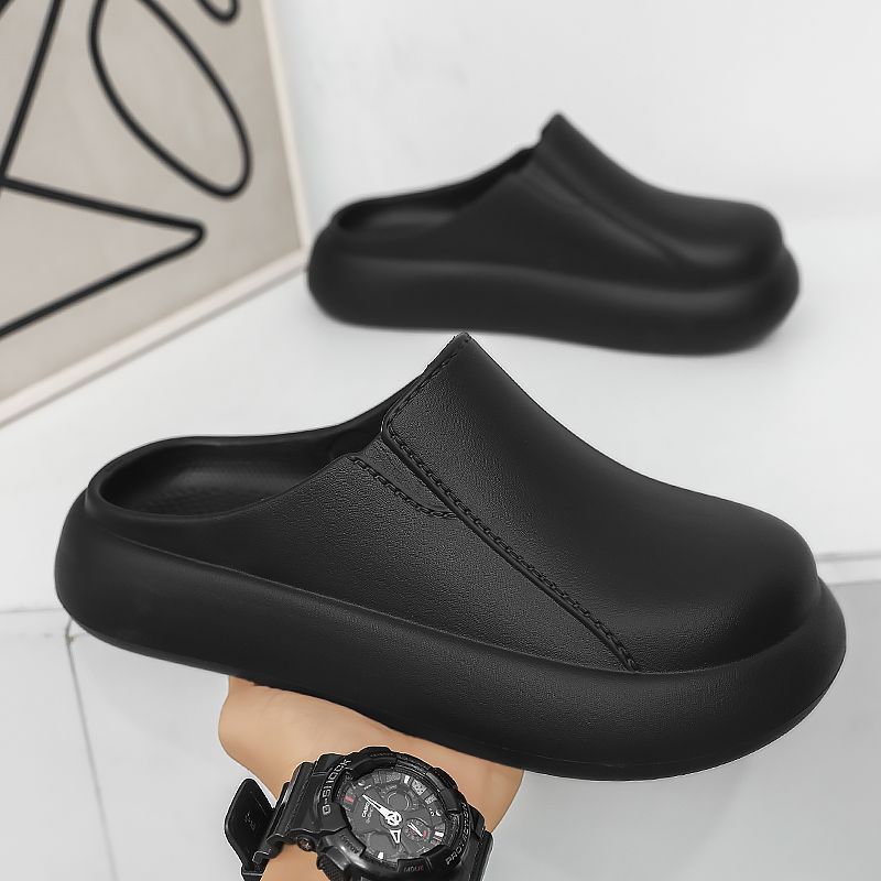 New Men's Slippers Household Waterproof One-pedal Baotou Drag Beach Non-slip Outdoor Stepping On Shit Feeling Light and Cool Slippers