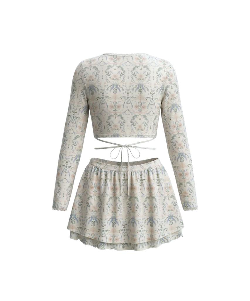 VIKINI VENDER Rococo Garden Long Sleeve Bikini Skirt Set 3 Pcs