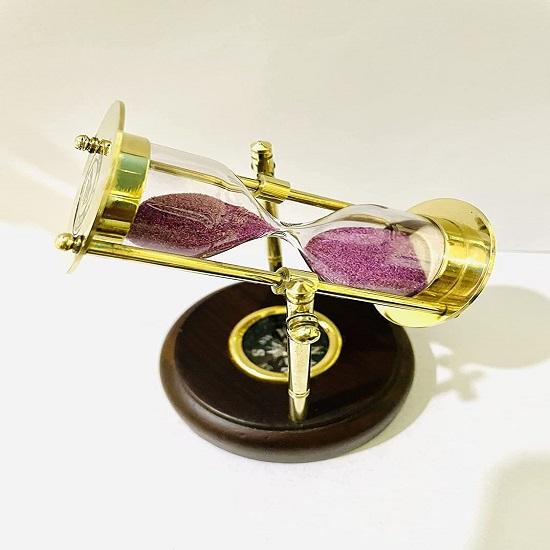Přesýpací hodiny Starožitný pískový časovač s kompasem na dřevěné základně Sand Clock Námořní dekorace