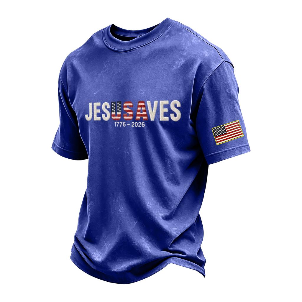 Men’s Crew Neck Short Sleeve T Shirt with USA Letter Print and American Flag Patch Cotton Casual Loose Fit Top for Everyday Wear