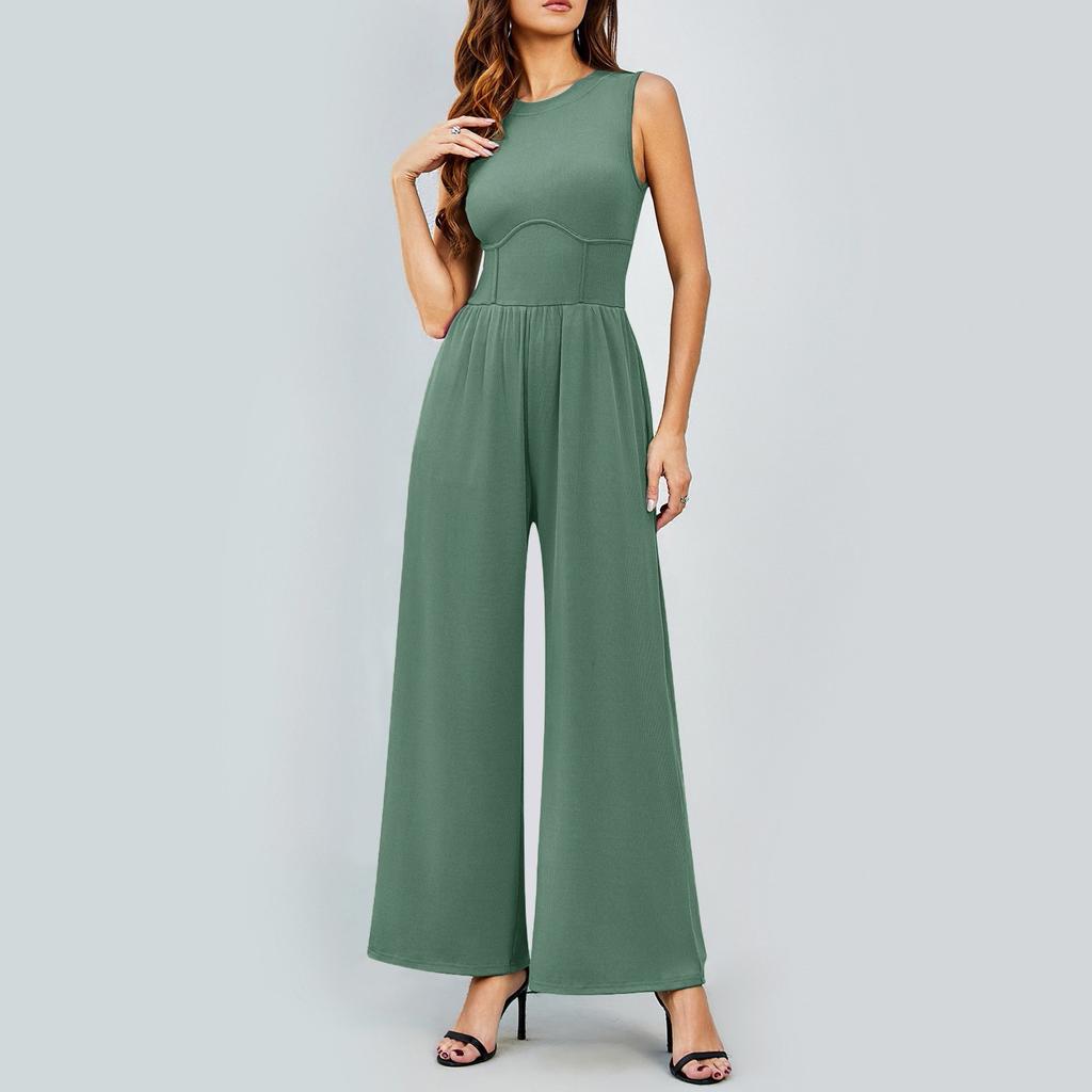 Womens Sleeveless Wide Leg Jumpsuit Sleeveless Wide Leg Overalls High Waist Women'S Jumpsuits