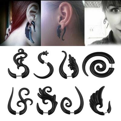 Siyah Akrilik Kulak Çıtçıt Spiral Ölçer Kulak Tıkacı Sahte Sedye Eti Küpe Delici Takı