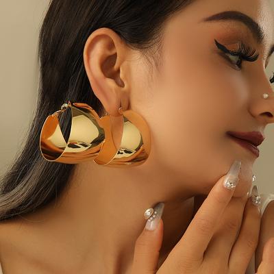 Chic Huggie Hollow Gold Color Hoop Earrings for Women Trendy Female Wide Circle Punk Smooth Earrings Statement Jewelry