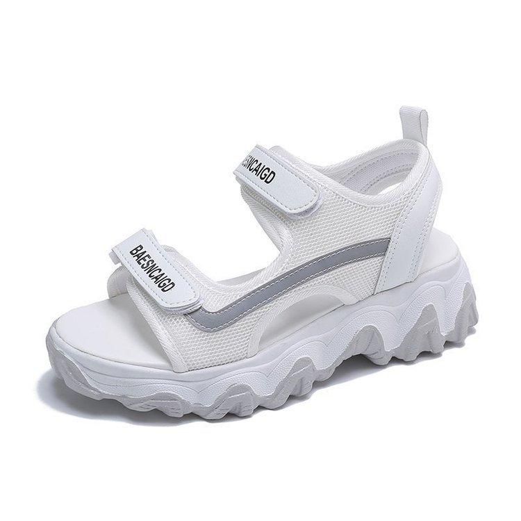 2025 Student Summer Beach Sandals Platform Muffin Sports Sandals Women's Height Increasing Wave Bottom Velcro Sandals Lightweight