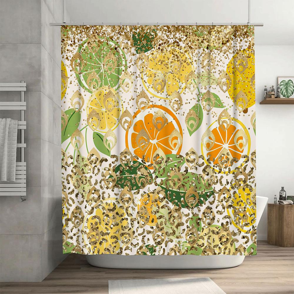 Modern Decor Shower Curtain Lemon Orange Leopard Print with Gold Confetti Bath Room Decor Waterproof Fabric for Bathroom Accesso