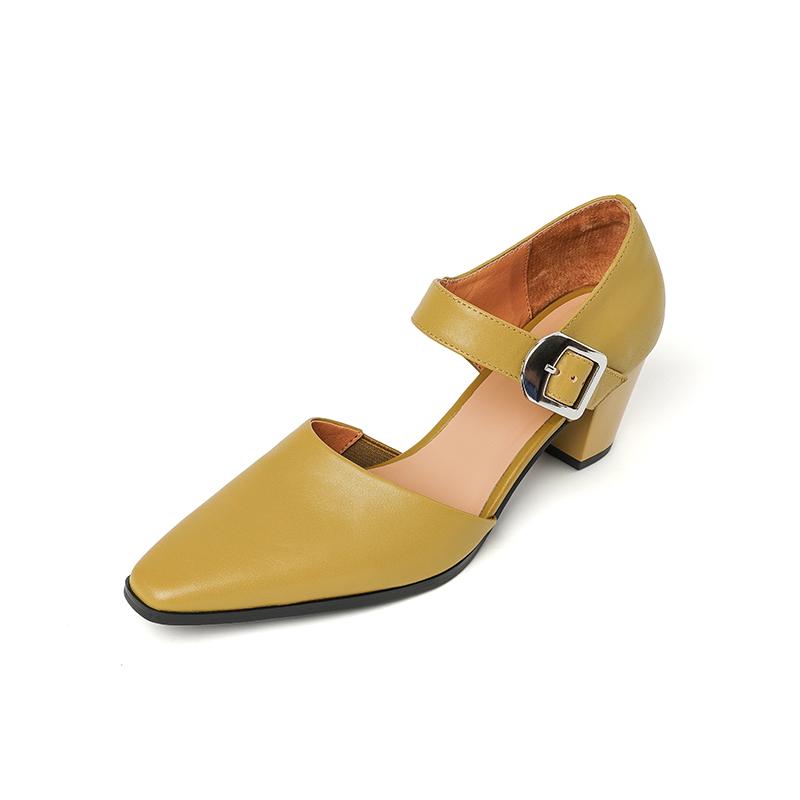 

Fashion NEW Summer Women Sandals Genuine Leather Shoes for Women Square Toe Chunky Heel Shoes Cover Toe Cover Heel Shoes Buckle Sandals 34