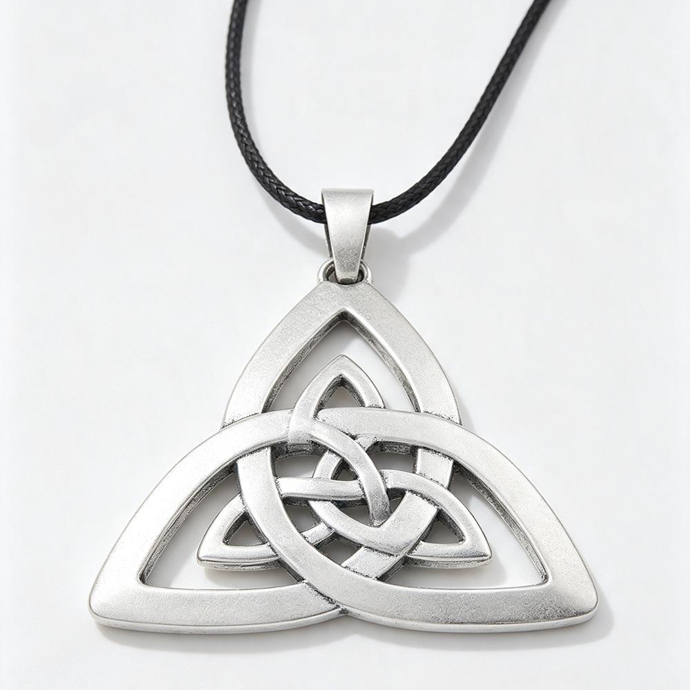 Bohemian Retro Distressed Silver Pendant Necklace with Cord Chain